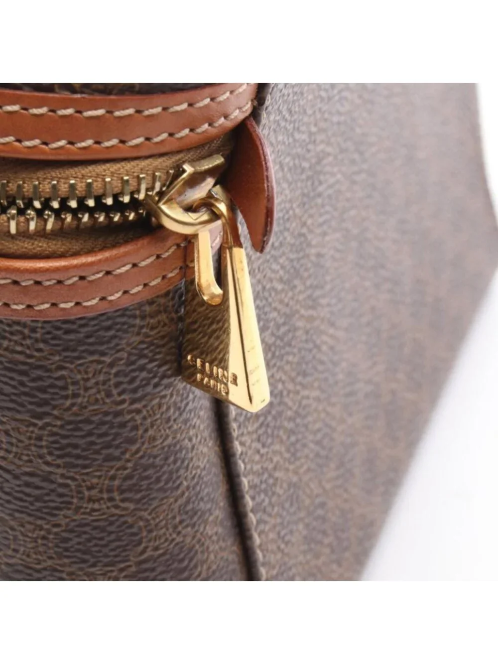 Celine Handbag Macadam Brown Canvas Leather Vanity